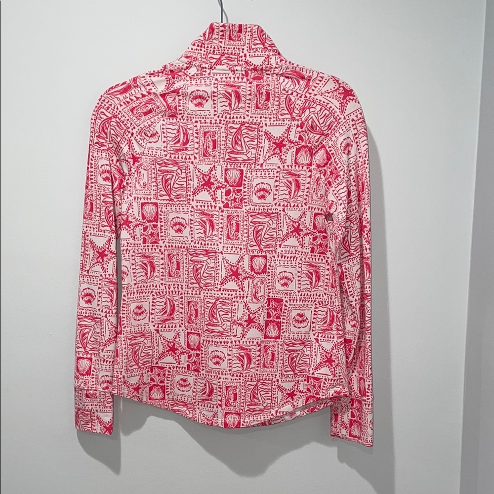 Pink Patterned Quarter-Zip Pullover - image 5